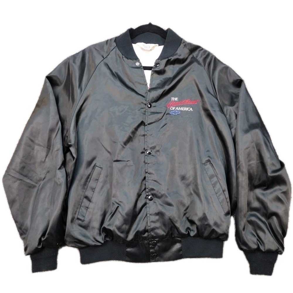 Y2K Chevrolet Heartbeat Of America Jacket Mens XL Satin Westark USA 90s Bomber